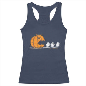 Funny Giant Pumpkin Eating Cute Ghosts Sheets Racerback Tank Top Retro Spooky Halloween