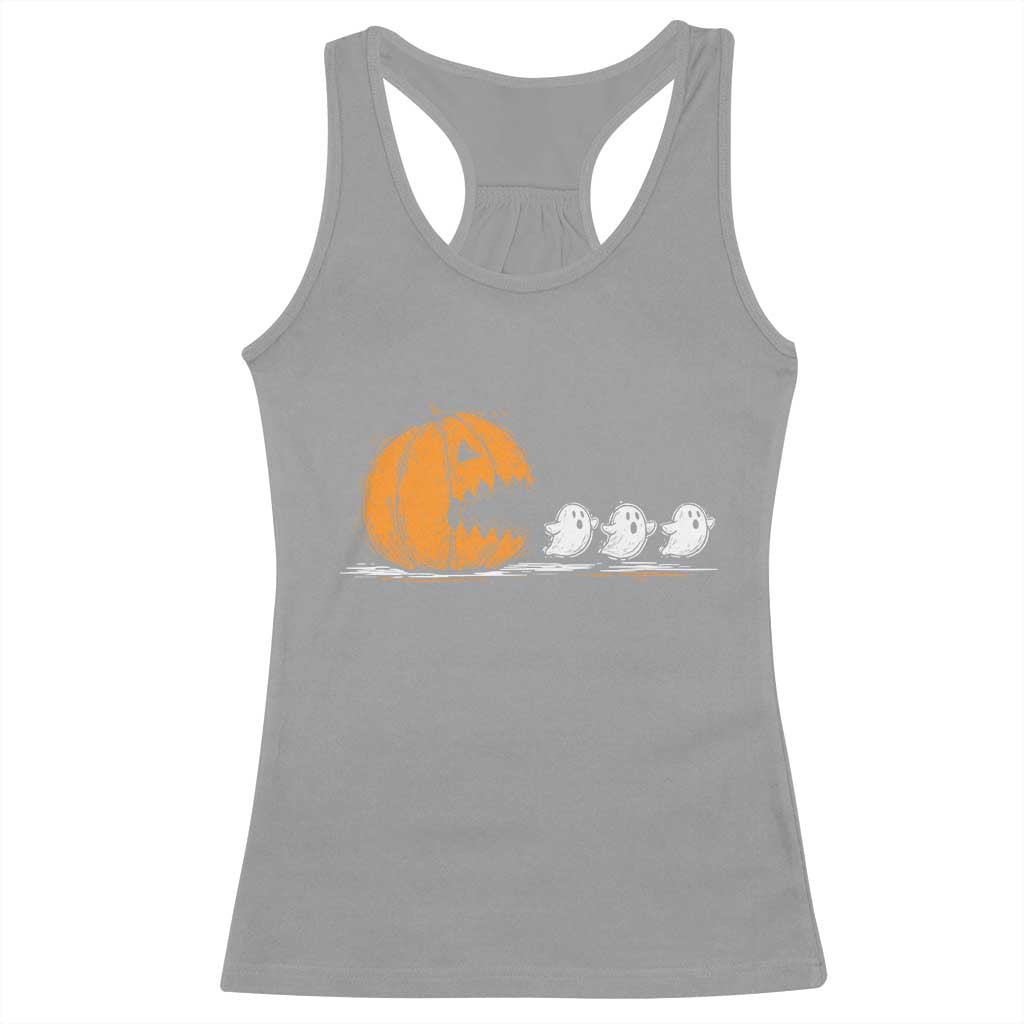 Funny Giant Pumpkin Eating Cute Ghosts Sheets Racerback Tank Top Retro Spooky Halloween