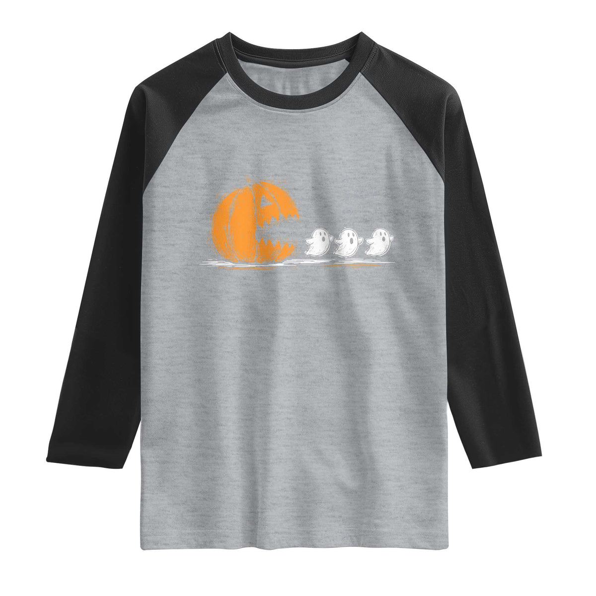 Funny Giant Pumpkin Eating Cute Ghosts Sheets Raglan Shirt Retro Spooky Halloween