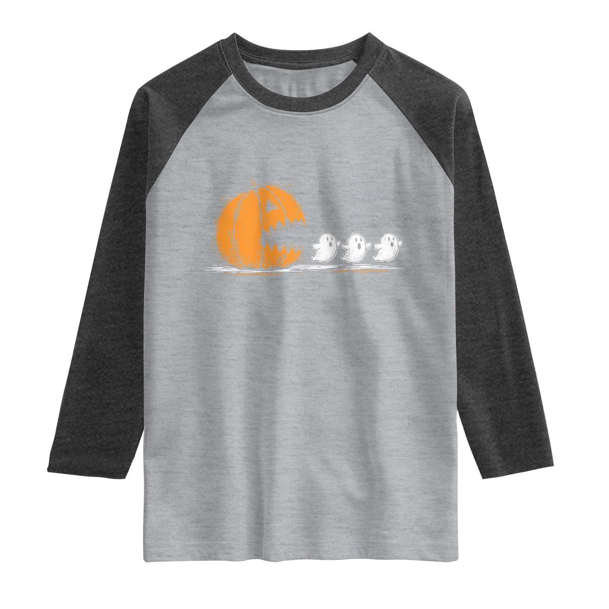 Funny Giant Pumpkin Eating Cute Ghosts Sheets Raglan Shirt Retro Spooky Halloween