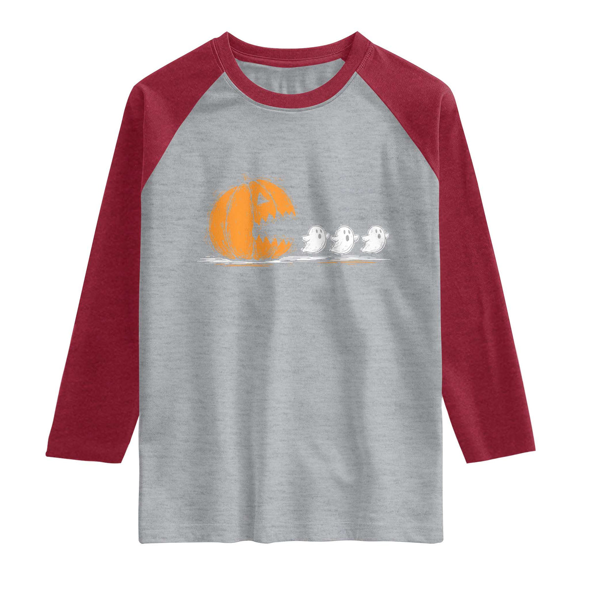 Funny Giant Pumpkin Eating Cute Ghosts Sheets Raglan Shirt Retro Spooky Halloween