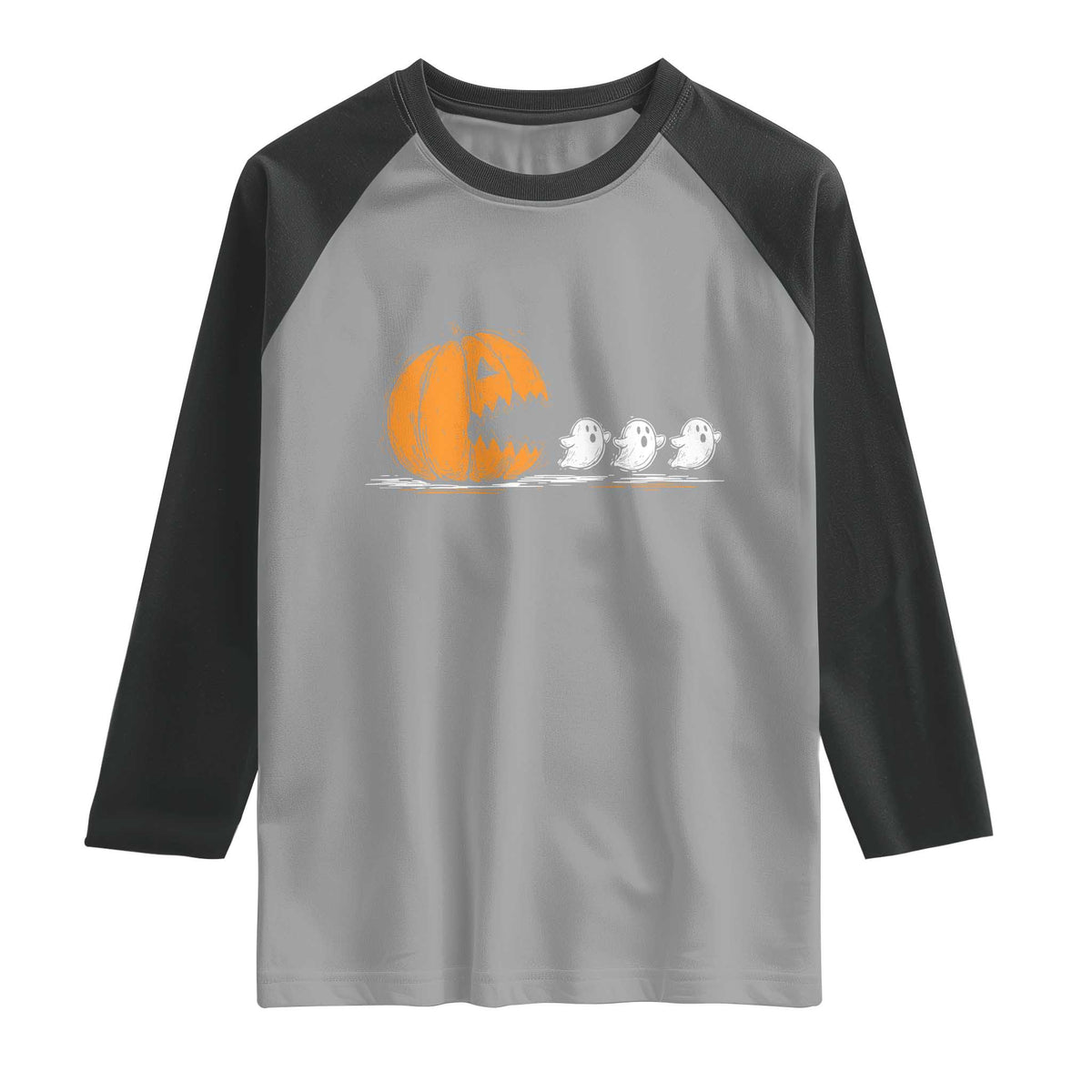 Funny Giant Pumpkin Eating Cute Ghosts Sheets Raglan Shirt Retro Spooky Halloween