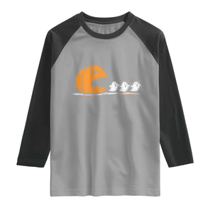 Funny Giant Pumpkin Eating Cute Ghosts Sheets Raglan Shirt Retro Spooky Halloween