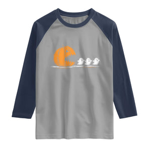 Funny Giant Pumpkin Eating Cute Ghosts Sheets Raglan Shirt Retro Spooky Halloween