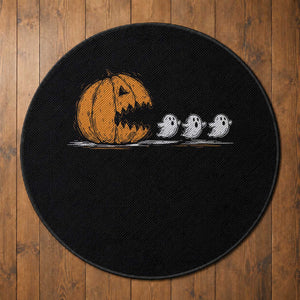 Funny Giant Pumpkin Eating Cute Ghosts Sheets Round Rug Retro Spooky Halloween