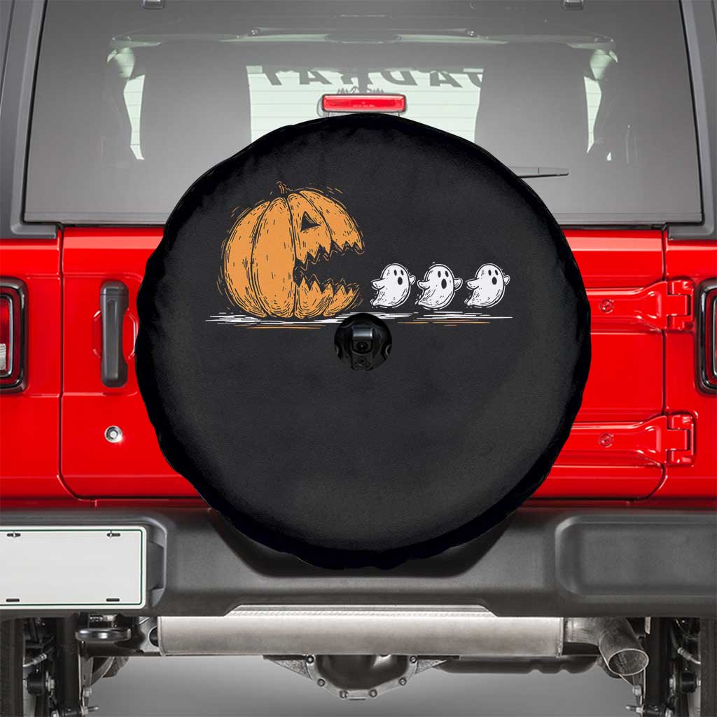 Funny Giant Pumpkin Eating Cute Ghosts Sheets Spare Tire Cover Retro Spooky Halloween