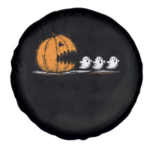 Funny Giant Pumpkin Eating Cute Ghosts Sheets Spare Tire Cover Retro Spooky Halloween