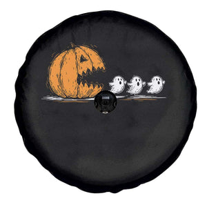 Funny Giant Pumpkin Eating Cute Ghosts Sheets Spare Tire Cover Retro Spooky Halloween