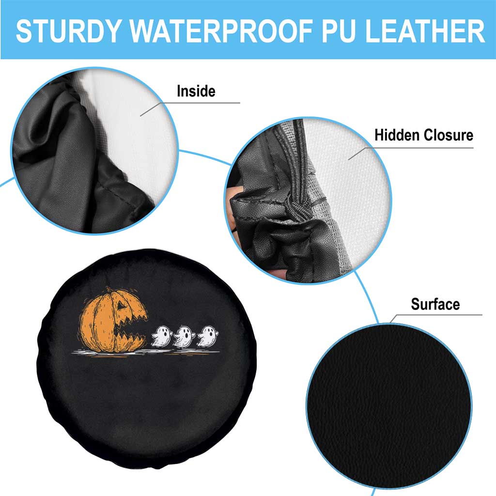 Funny Giant Pumpkin Eating Cute Ghosts Sheets Spare Tire Cover Retro Spooky Halloween