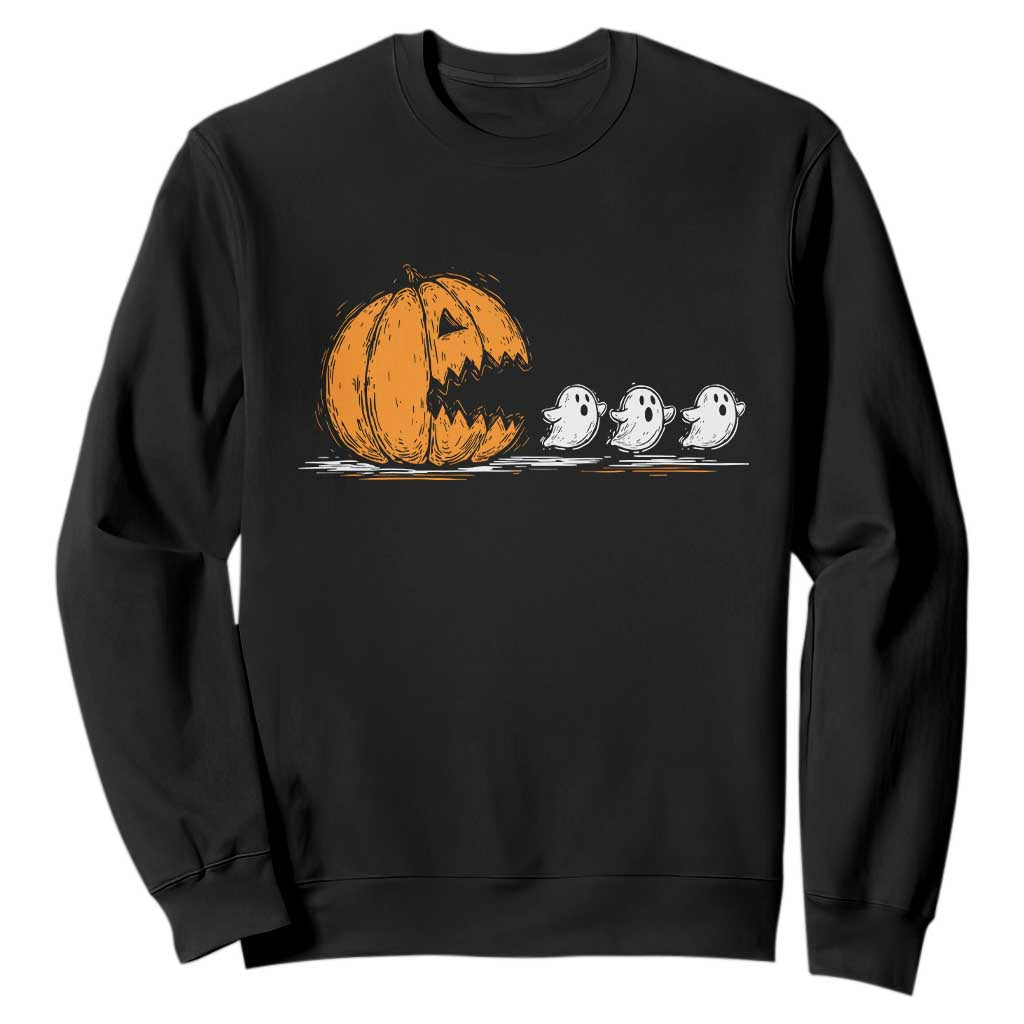 Funny Giant Pumpkin Eating Cute Ghosts Sheets Sweatshirt Retro Spooky Halloween