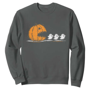 Funny Giant Pumpkin Eating Cute Ghosts Sheets Sweatshirt Retro Spooky Halloween