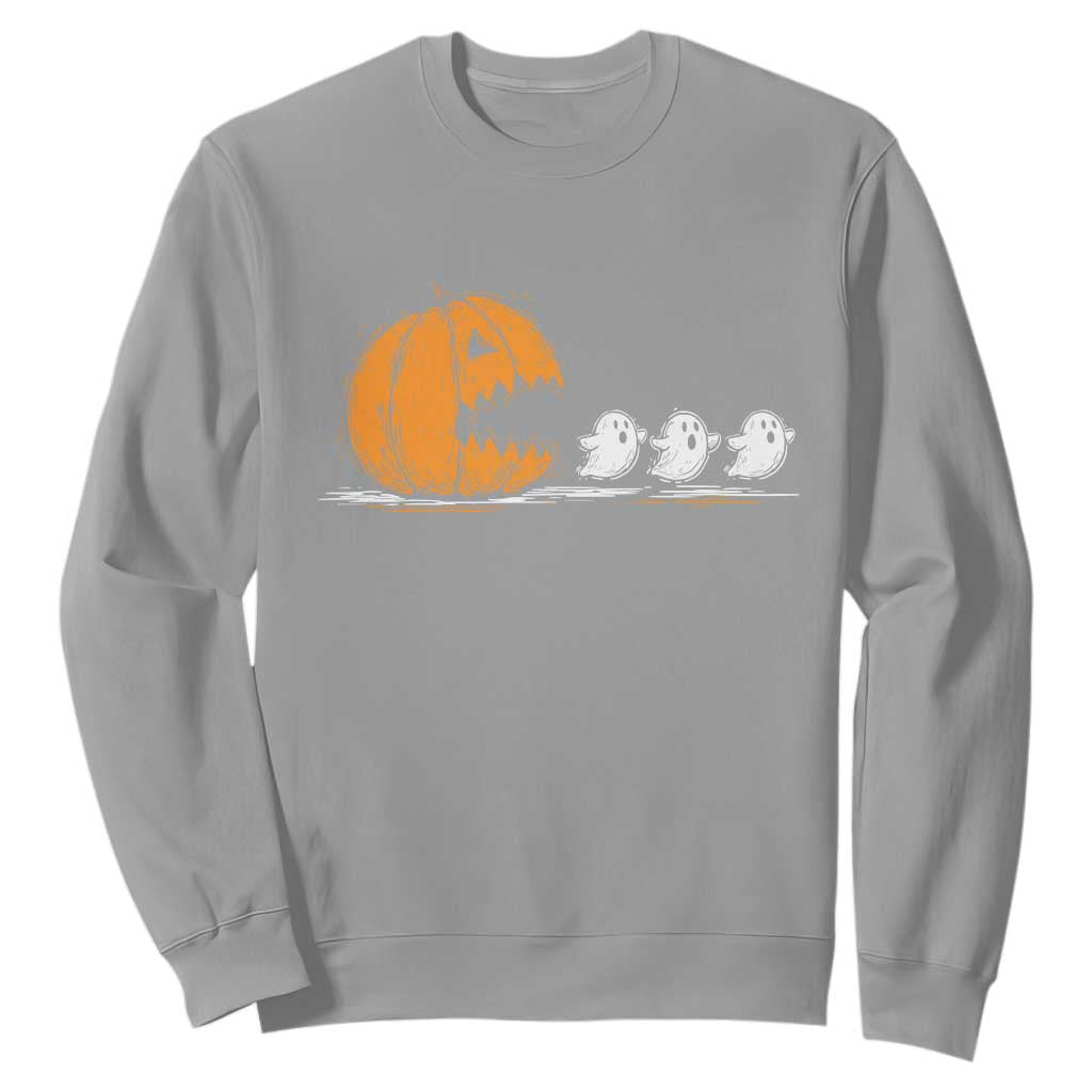 Funny Giant Pumpkin Eating Cute Ghosts Sheets Sweatshirt Retro Spooky Halloween