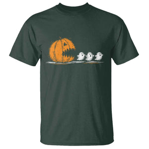 Funny Giant Pumpkin Eating Cute Ghosts Sheets T Shirt Retro Spooky Halloween