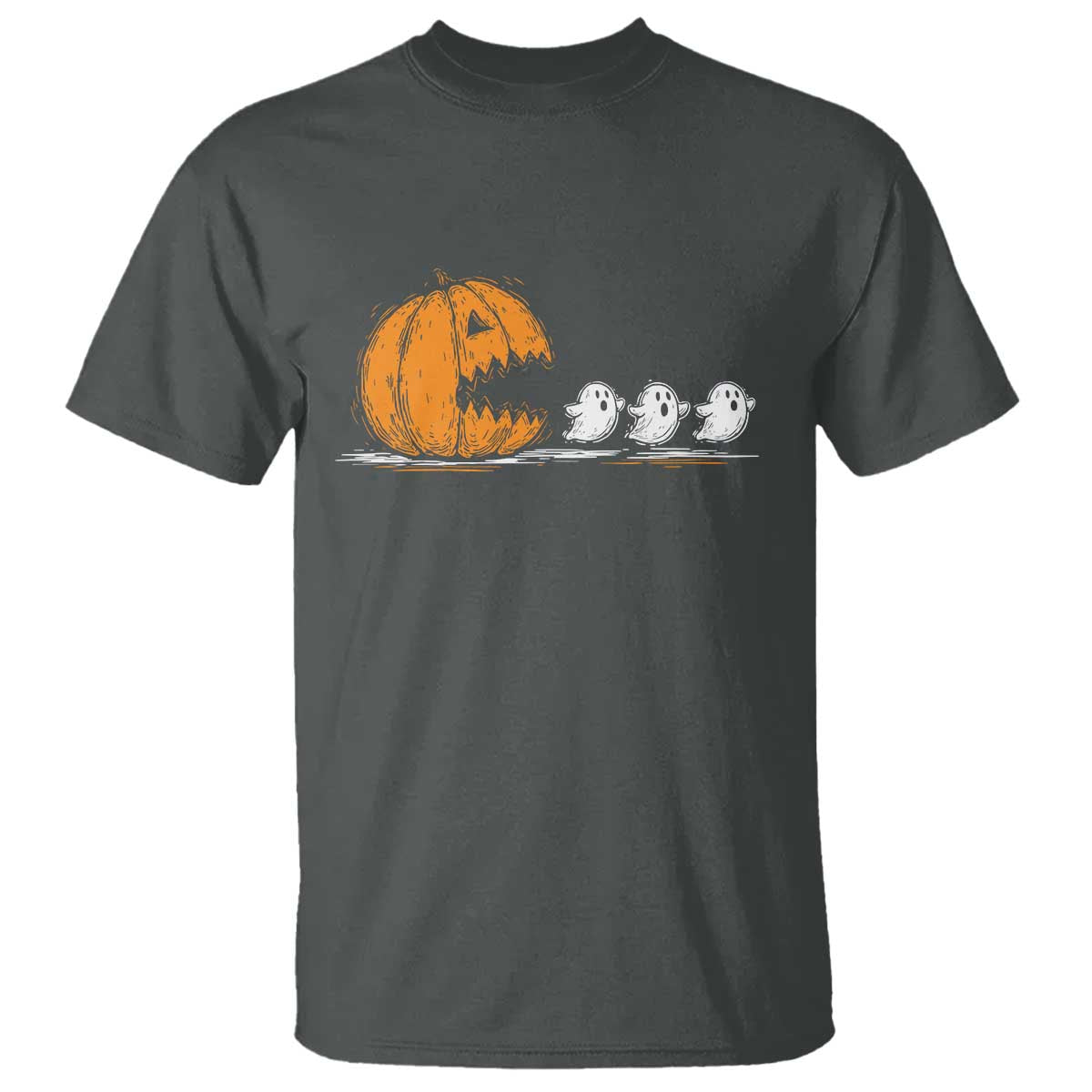 Funny Giant Pumpkin Eating Cute Ghosts Sheets T Shirt Retro Spooky Halloween