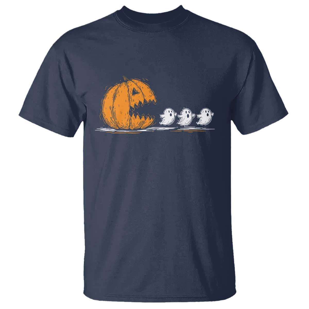Funny Giant Pumpkin Eating Cute Ghosts Sheets T Shirt Retro Spooky Halloween