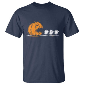 Funny Giant Pumpkin Eating Cute Ghosts Sheets T Shirt Retro Spooky Halloween