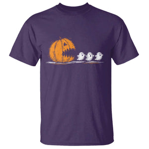 Funny Giant Pumpkin Eating Cute Ghosts Sheets T Shirt Retro Spooky Halloween
