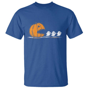 Funny Giant Pumpkin Eating Cute Ghosts Sheets T Shirt Retro Spooky Halloween