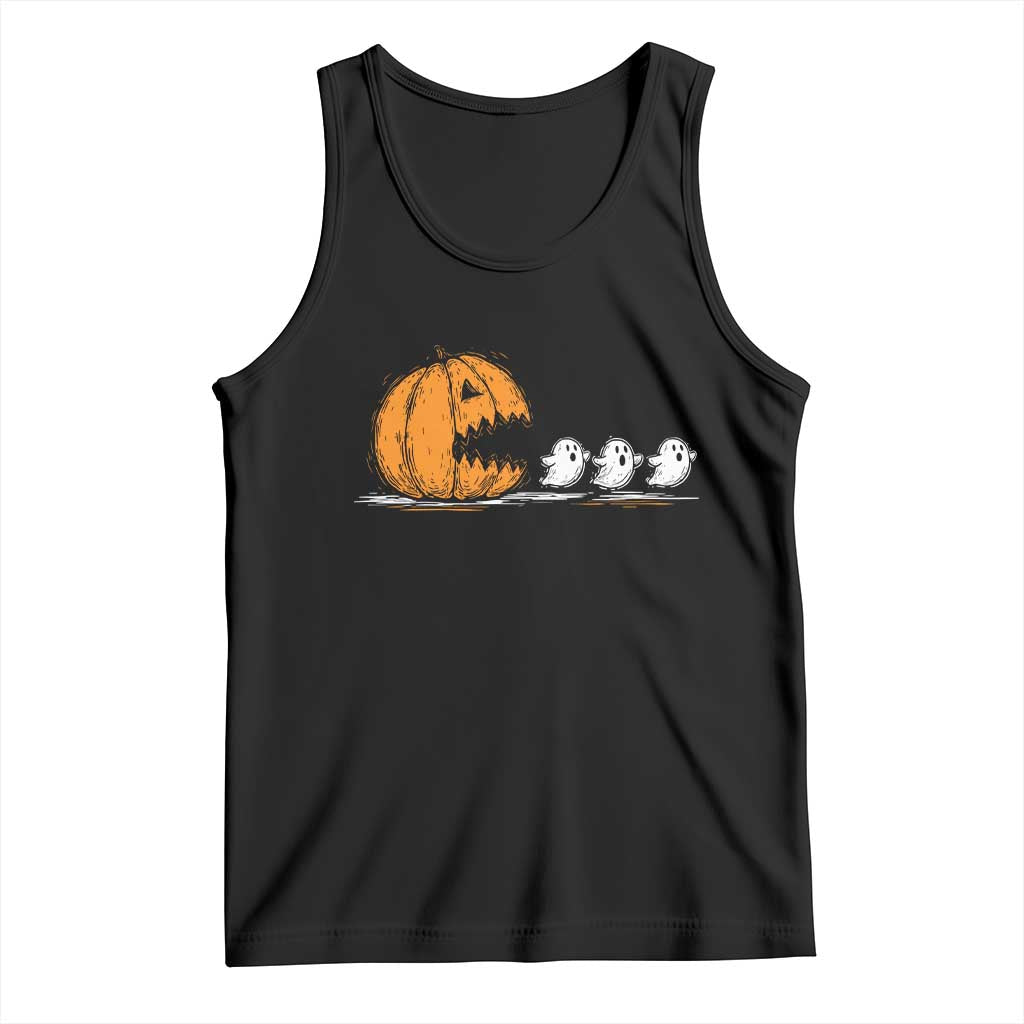 Funny Giant Pumpkin Eating Cute Ghosts Sheets Tank Top Retro Spooky Halloween