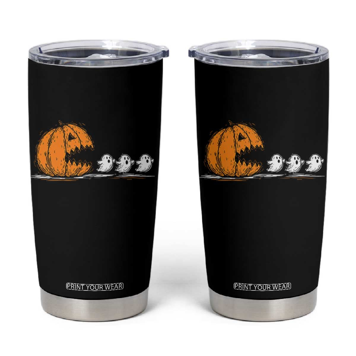 Funny Giant Pumpkin Eating Cute Ghosts Sheets Tumbler Cup Retro Spooky Halloween