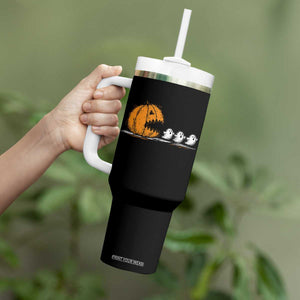 Funny Giant Pumpkin Eating Cute Ghosts Sheets Tumbler With Handle Retro Spooky Halloween