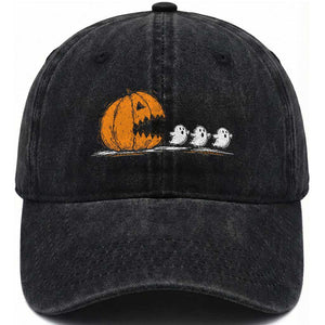 Funny Giant Pumpkin Eating Cute Ghosts Sheets Washed Cotton Baseball Cap Retro Spooky Halloween