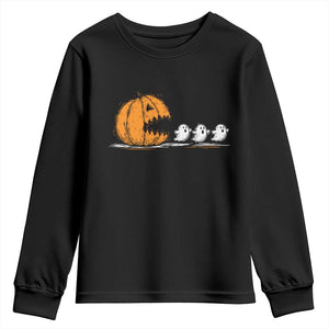 Funny Giant Pumpkin Eating Cute Ghosts Sheets Youth Sweatshirt Retro Spooky Halloween