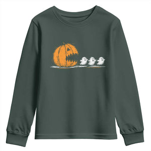 Funny Giant Pumpkin Eating Cute Ghosts Sheets Youth Sweatshirt Retro Spooky Halloween