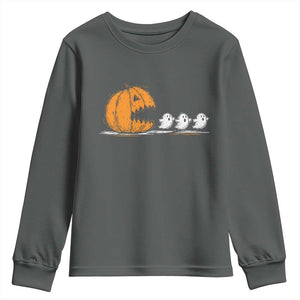 Funny Giant Pumpkin Eating Cute Ghosts Sheets Youth Sweatshirt Retro Spooky Halloween