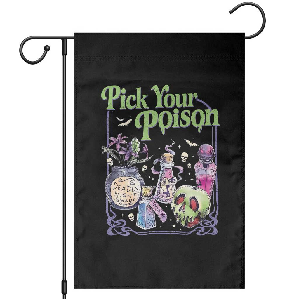 Pick Your Poison Spooky Potion Bottles Graphic Garden Flag Vintage Halloween Gift for Witchy Women