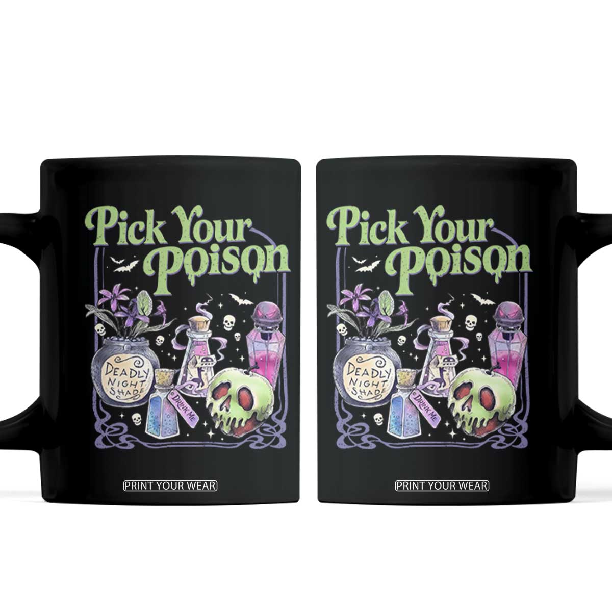 Pick Your Poison Spooky Potion Bottles Graphic Coffee Mug Vintage Halloween Gift for Witchy Women