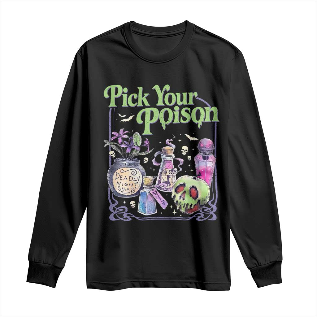 Pick Your Poison Spooky Potion Bottles Graphic Long Sleeve Shirt Vintage Halloween Gift for Witchy Women