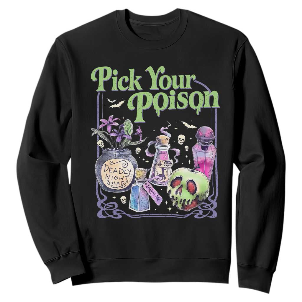 Pick Your Poison Spooky Potion Bottles Graphic Sweatshirt Vintage Halloween Gift for Witchy Women