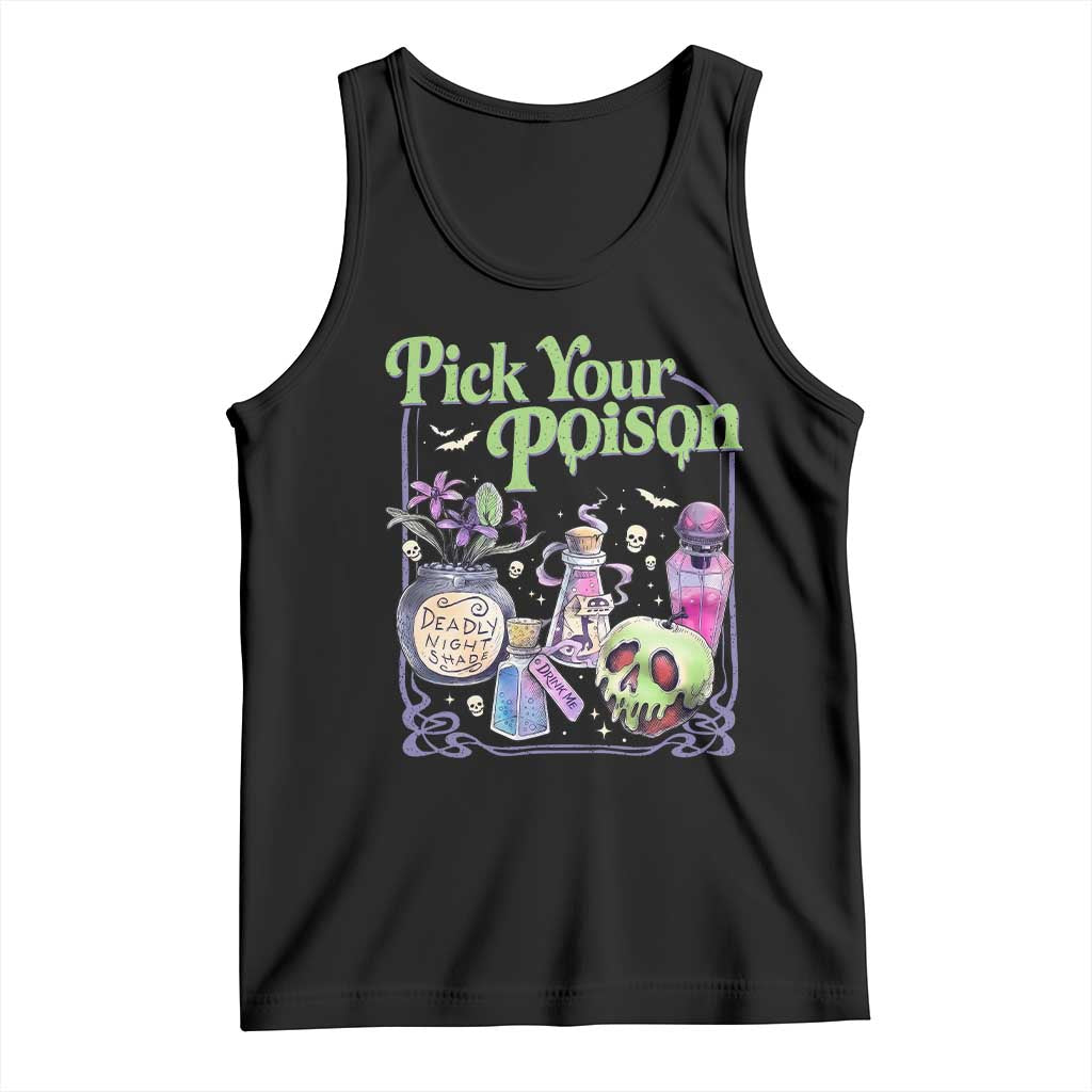 Pick Your Poison Spooky Potion Bottles Graphic Tank Top Vintage Halloween Gift for Witchy Women