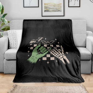 Witch Hand and Skeleton Pinky Promise Graphic Throw Blanket Retro Spooky Halloween Gift