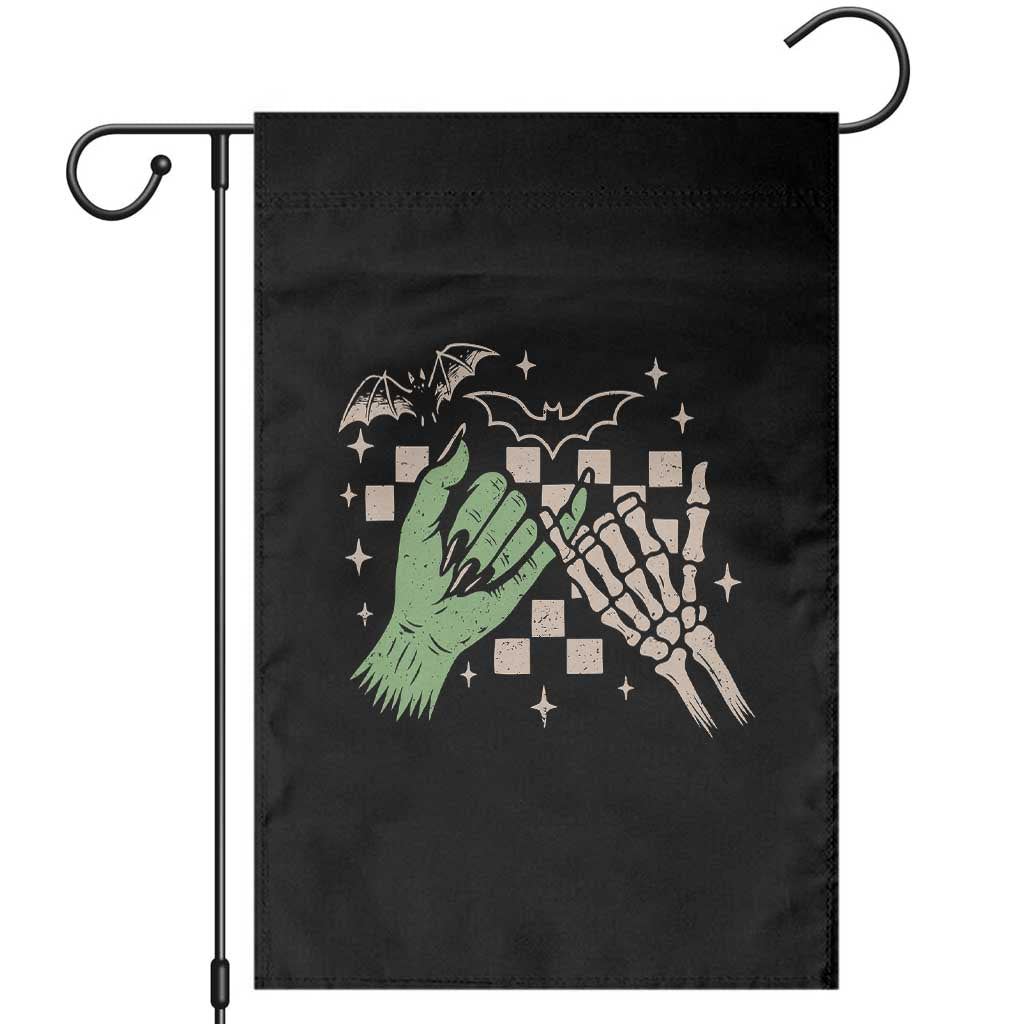Witch Hand and Skeleton Pinky Promise Graphic Garden Flag Retro Spooky Halloween Gift