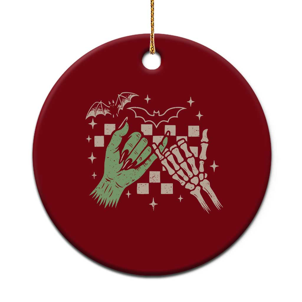 Witch Hand and Skeleton Pinky Promise Graphic Ceramic Ornament Retro Spooky Halloween Gift