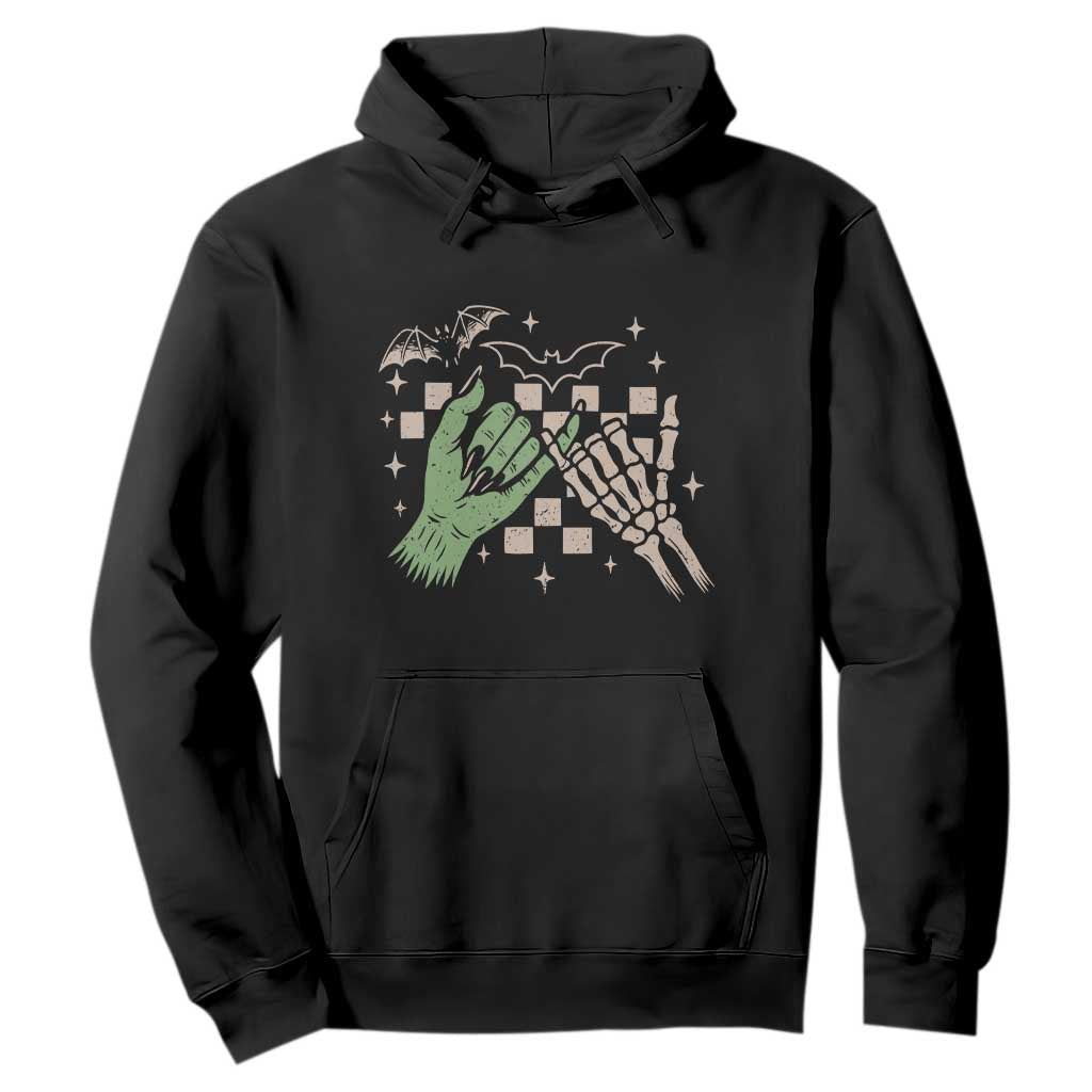 Witch Hand and Skeleton Pinky Promise Graphic Hoodie Retro Spooky Halloween Gift
