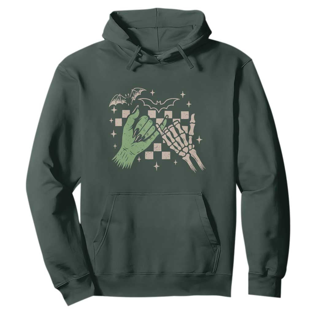 Witch Hand and Skeleton Pinky Promise Graphic Hoodie Retro Spooky Halloween Gift