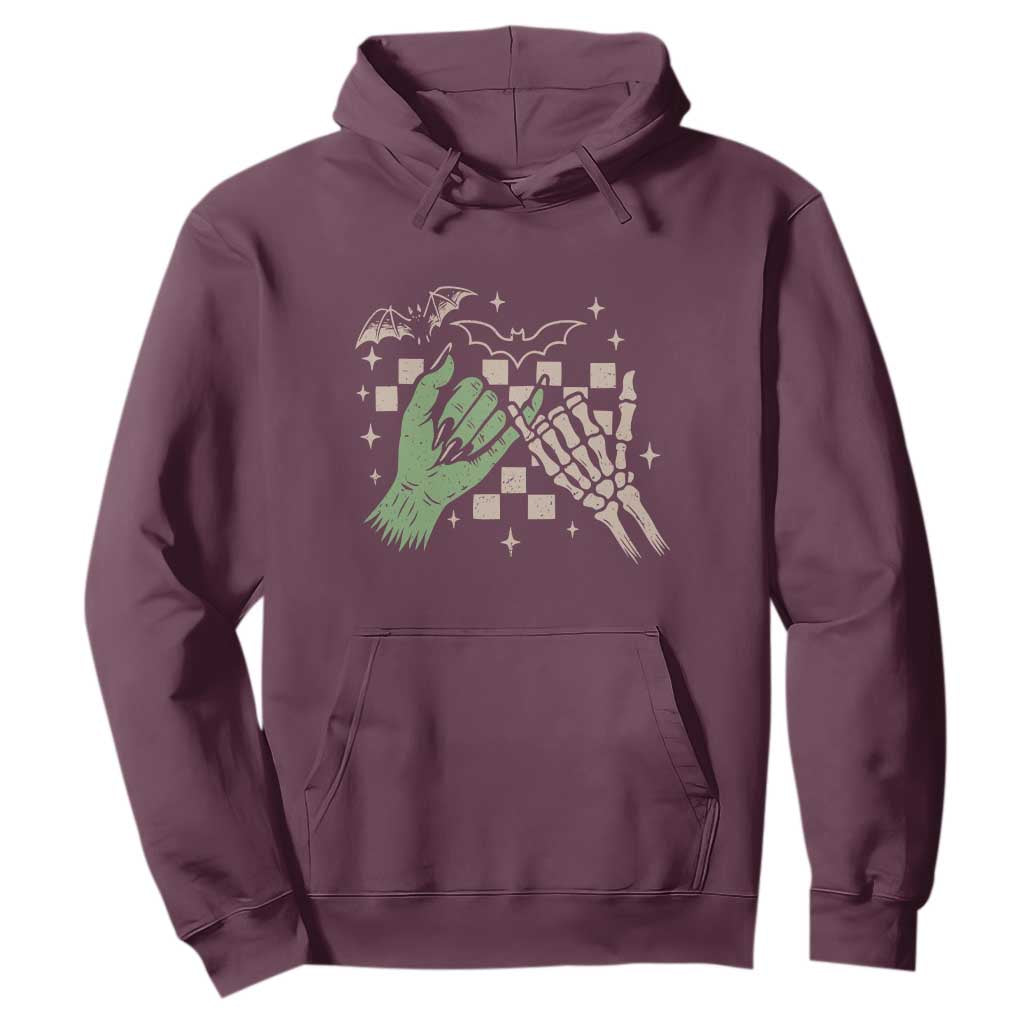Witch Hand and Skeleton Pinky Promise Graphic Hoodie Retro Spooky Halloween Gift