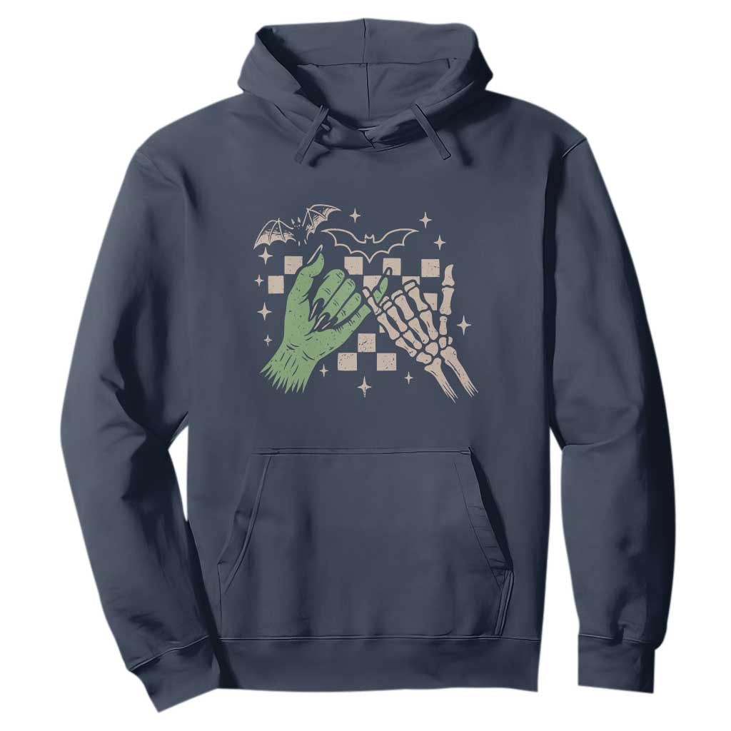 Witch Hand and Skeleton Pinky Promise Graphic Hoodie Retro Spooky Halloween Gift