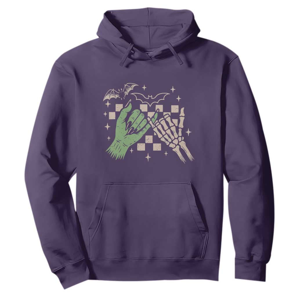 Witch Hand and Skeleton Pinky Promise Graphic Hoodie Retro Spooky Halloween Gift
