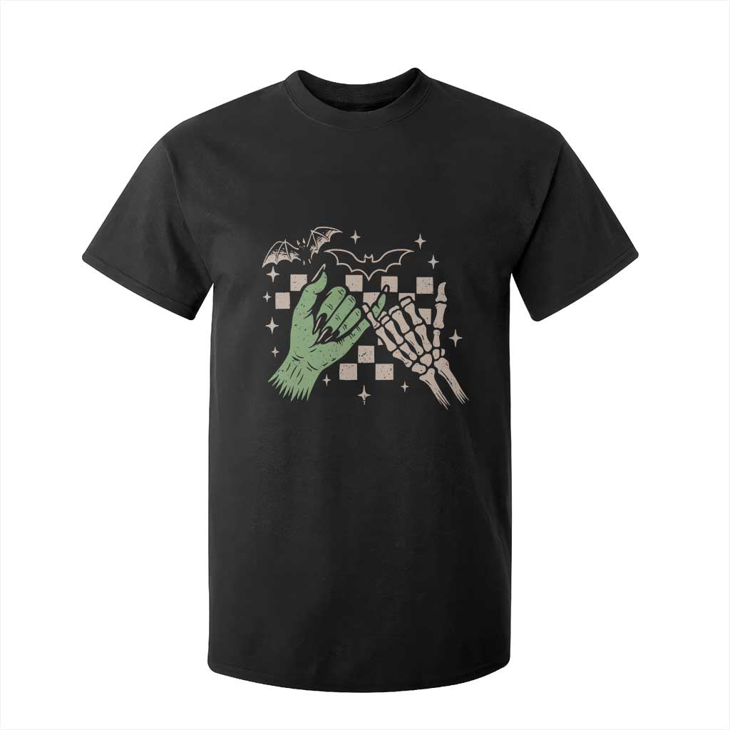 Witch Hand and Skeleton Pinky Promise Graphic T Shirt For Kid Retro Spooky Halloween Gift