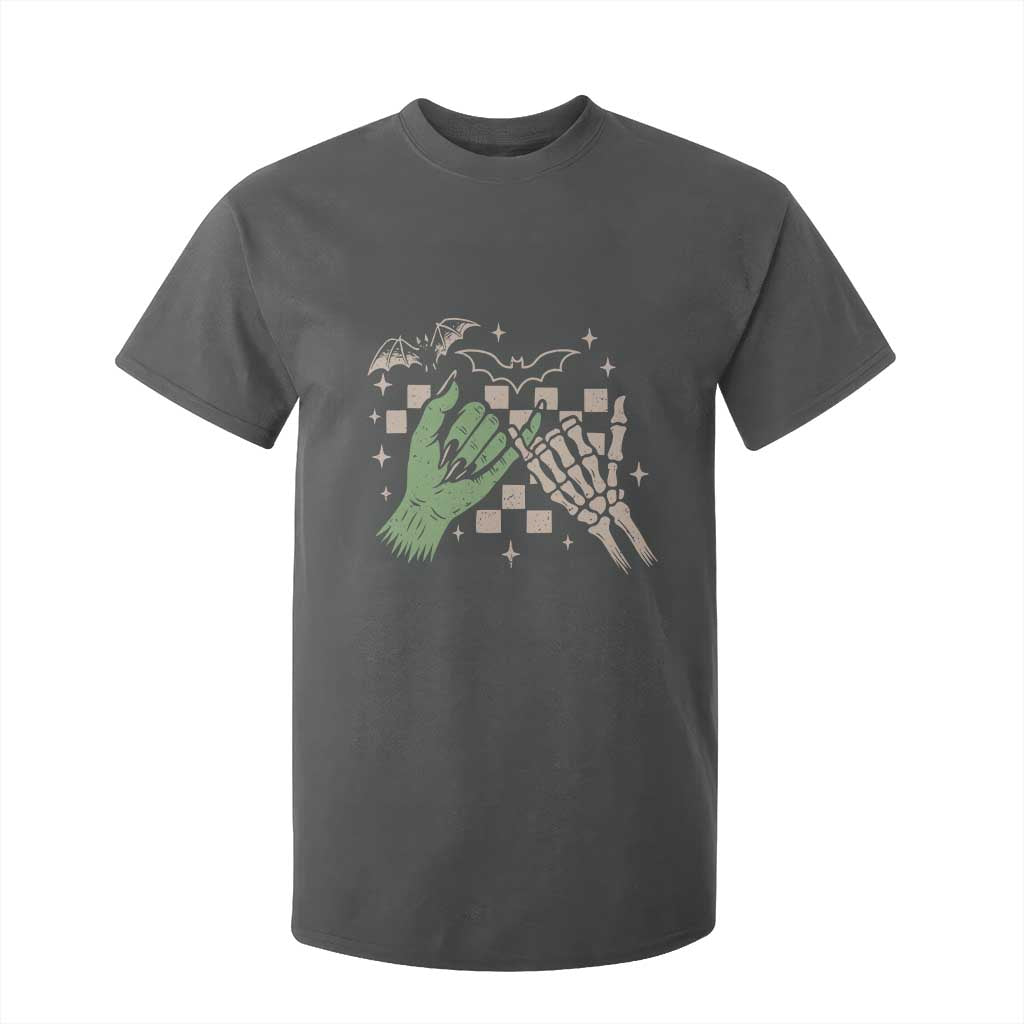 Witch Hand and Skeleton Pinky Promise Graphic T Shirt For Kid Retro Spooky Halloween Gift