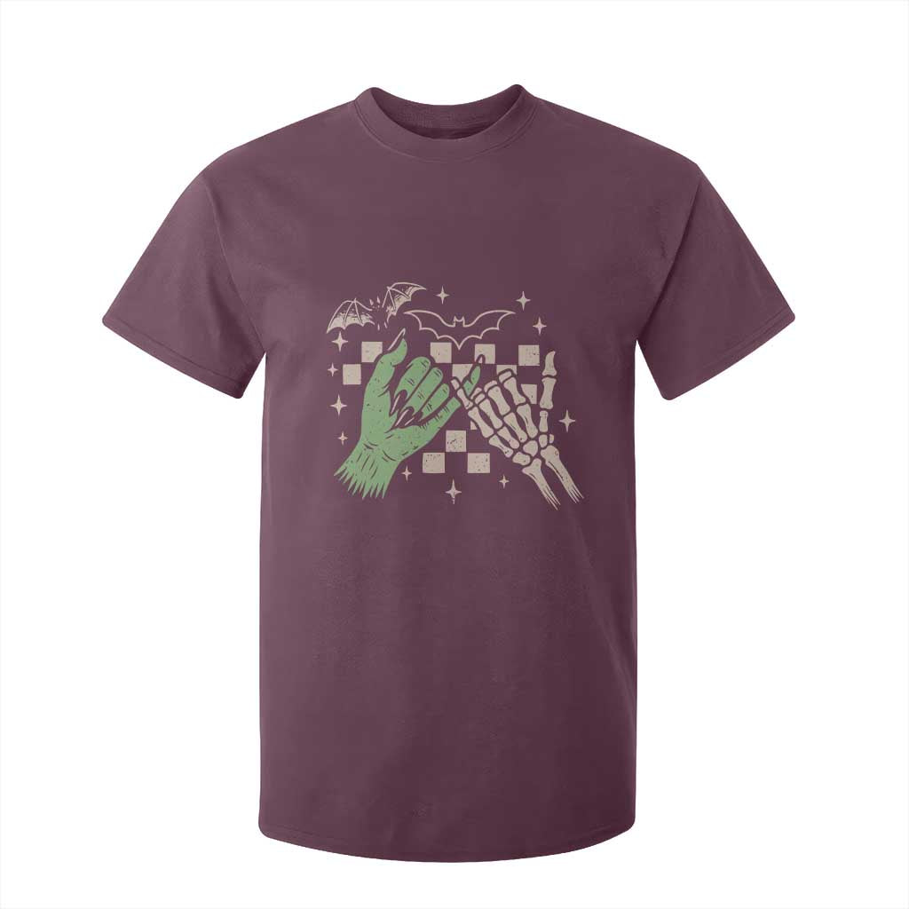 Witch Hand and Skeleton Pinky Promise Graphic T Shirt For Kid Retro Spooky Halloween Gift