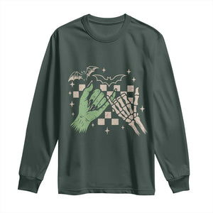 Witch Hand and Skeleton Pinky Promise Graphic Long Sleeve Shirt Retro Spooky Halloween Gift