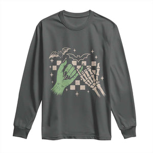 Witch Hand and Skeleton Pinky Promise Graphic Long Sleeve Shirt Retro Spooky Halloween Gift