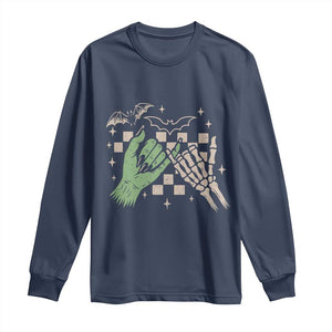 Witch Hand and Skeleton Pinky Promise Graphic Long Sleeve Shirt Retro Spooky Halloween Gift