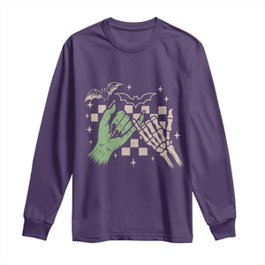 Witch Hand and Skeleton Pinky Promise Graphic Long Sleeve Shirt Retro Spooky Halloween Gift