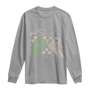 Witch Hand and Skeleton Pinky Promise Graphic Long Sleeve Shirt Retro Spooky Halloween Gift